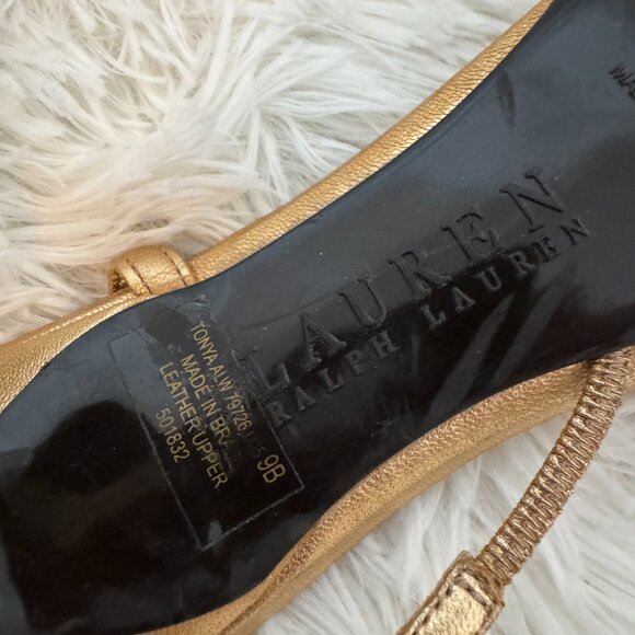 Ralph Lauren Gold Strappy Heels - Picture 8 of 9